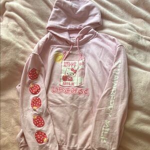 Pink Hello Kitty Official Sanrio Hoodie with Strawberry Milk Design